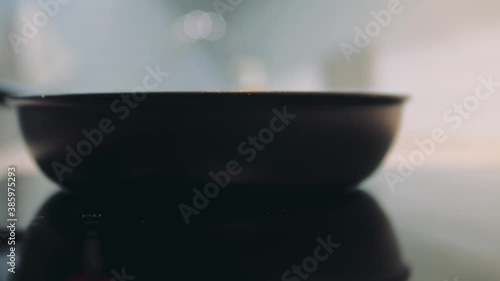 Close up of a preheating the pan