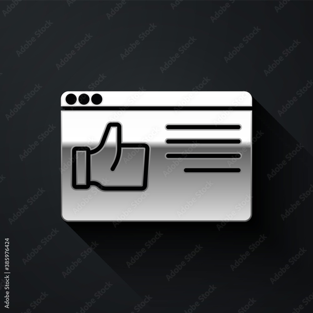 Silver Browser window icon isolated on black background. Long shadow style. Vector. Silver Browser window icon isolated on black background. Long shadow style. Vector.