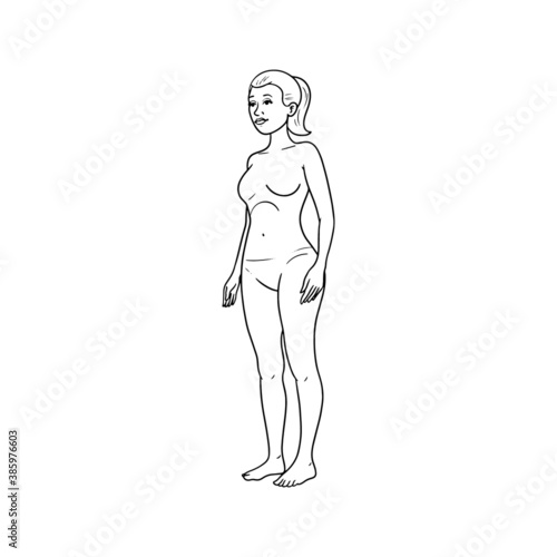 monochrome illustration of a woman diagonally from the side. anatomy  comic  avatar.