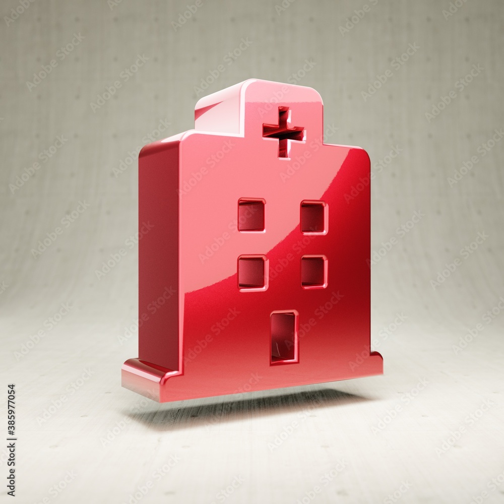 Hospital icon. Red glossy metallic Hospital symbol isolated on white ...