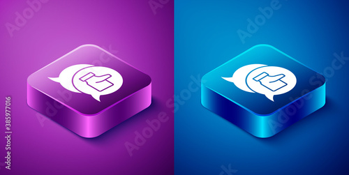 Isometric Consumer or customer product rating icon isolated on blue and purple background. Square button. Vector.