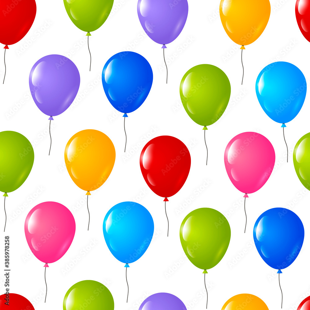 Seamless pattern with colorful balloons isolated on white - background  for birthday greeting card and holiday design