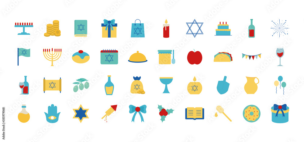 Hanukkah and jewish flat style symbol set vector design