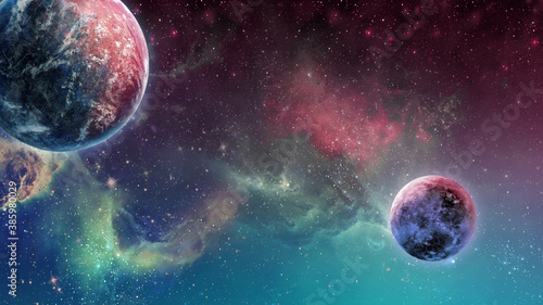 Fototapeta Naklejka Na Ścianę i Meble -  Montaje con nebulosas, planetas y galaxias