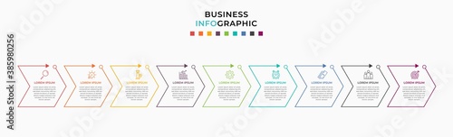 Vector Infographic design template with icons and 9 nine options or steps. Can be used for process diagram, presentations, workflow layout, banner, flow chart, info graph.
