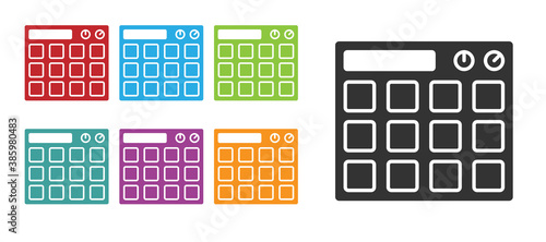 Black Drum machine music producer equipment icon isolated on white background. Set icons colorful. Vector.