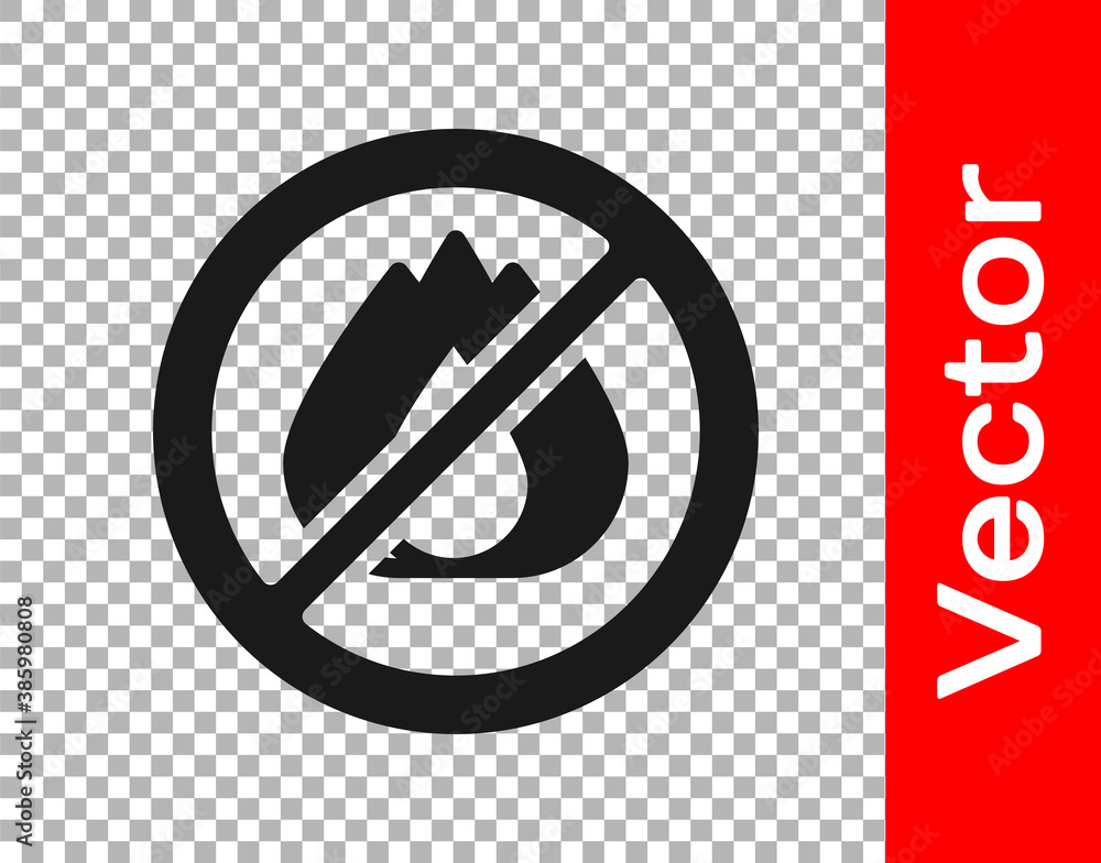 Black No fire icon isolated on transparent background. Fire prohibition and forbidden. Vector. Black No fire icon isolated on transparent background. Fire prohibition and forbidden. Vector.