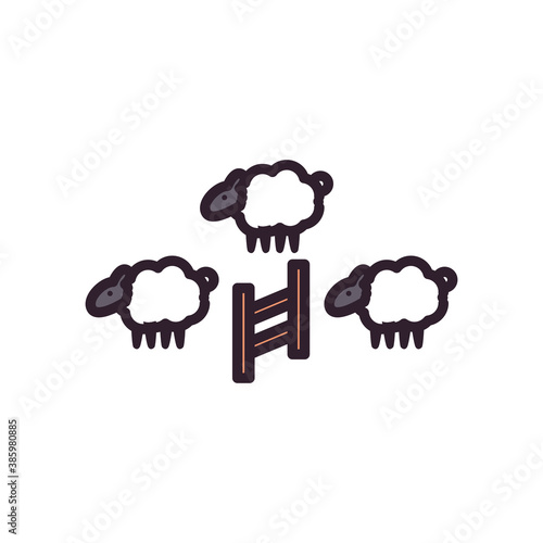 Fototapeta sleeping sheeps jumping line and fill style icon vector design