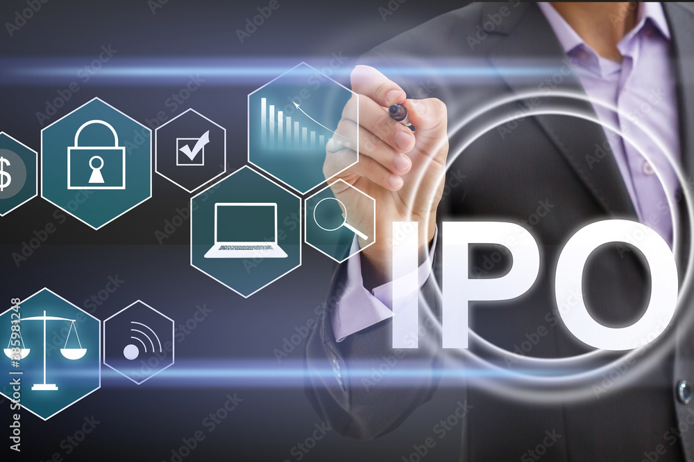 IPO (Initial Public Offering) finance business concept. Businessman touched ipo icon on virtual trading screen. Financial trade exchange investment and strategy technology IPO (Initial Public Offering) finance business concept. Businessman touched ipo icon on virtual trading screen. Financial trade exchange investment and strategy technology