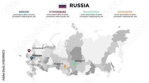 Russia vector map infographic template. Slide presentation. Global business marketing concept. Color Europe country. World transportation geography data. 