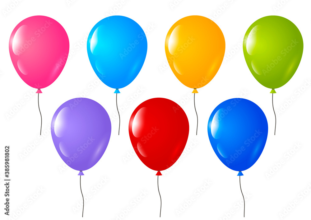 Set of colorful balloons with highlights isolated on white - elements for birthday and holiday design