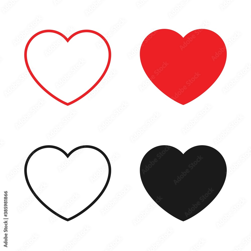 Collection of love icon, Symbol of love flat style design Isolated on Blank Background.