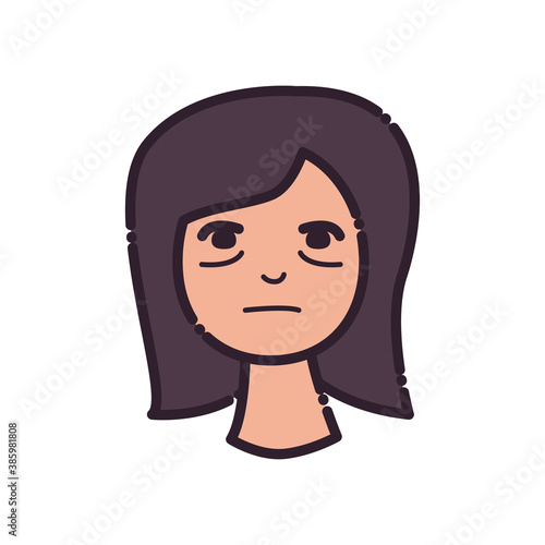 woman cartoon with insomnia line and fill style icon vector design