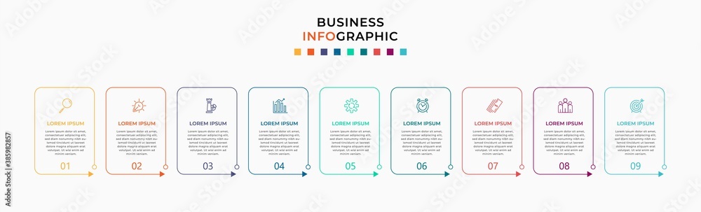 Vector Infographic design template with icons and 9 nine options or steps. Can be used for process diagram, presentations, workflow layout, banner, flow chart, info graph. Vector Infographic design template with icons and 9 nine options or steps. Can be used for process diagram, presentations, workflow layout, banner, flow chart, info graph.
