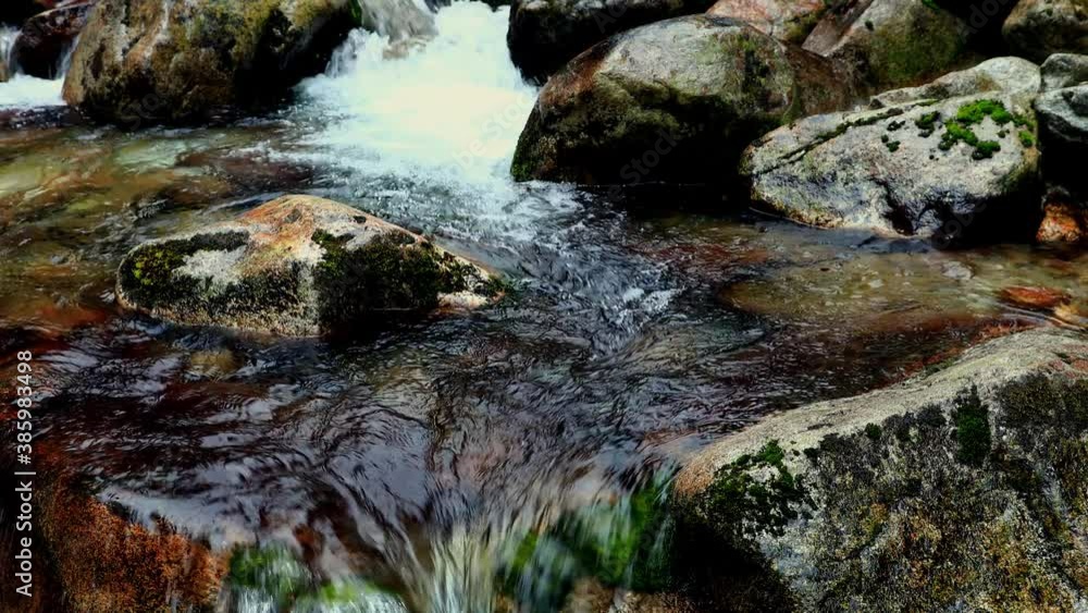 Water flowing in rocks in wild mountains river. Waksmundzki stream raging in High Tatras Mountains in Poland. Water flowing in rocks in wild mountains river. Waksmundzki stream raging in High Tatras Mountains in Poland.