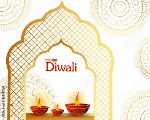 vector illustration of Decorated Diya for Happy Diwali festival holiday celebration of India greeting background photo