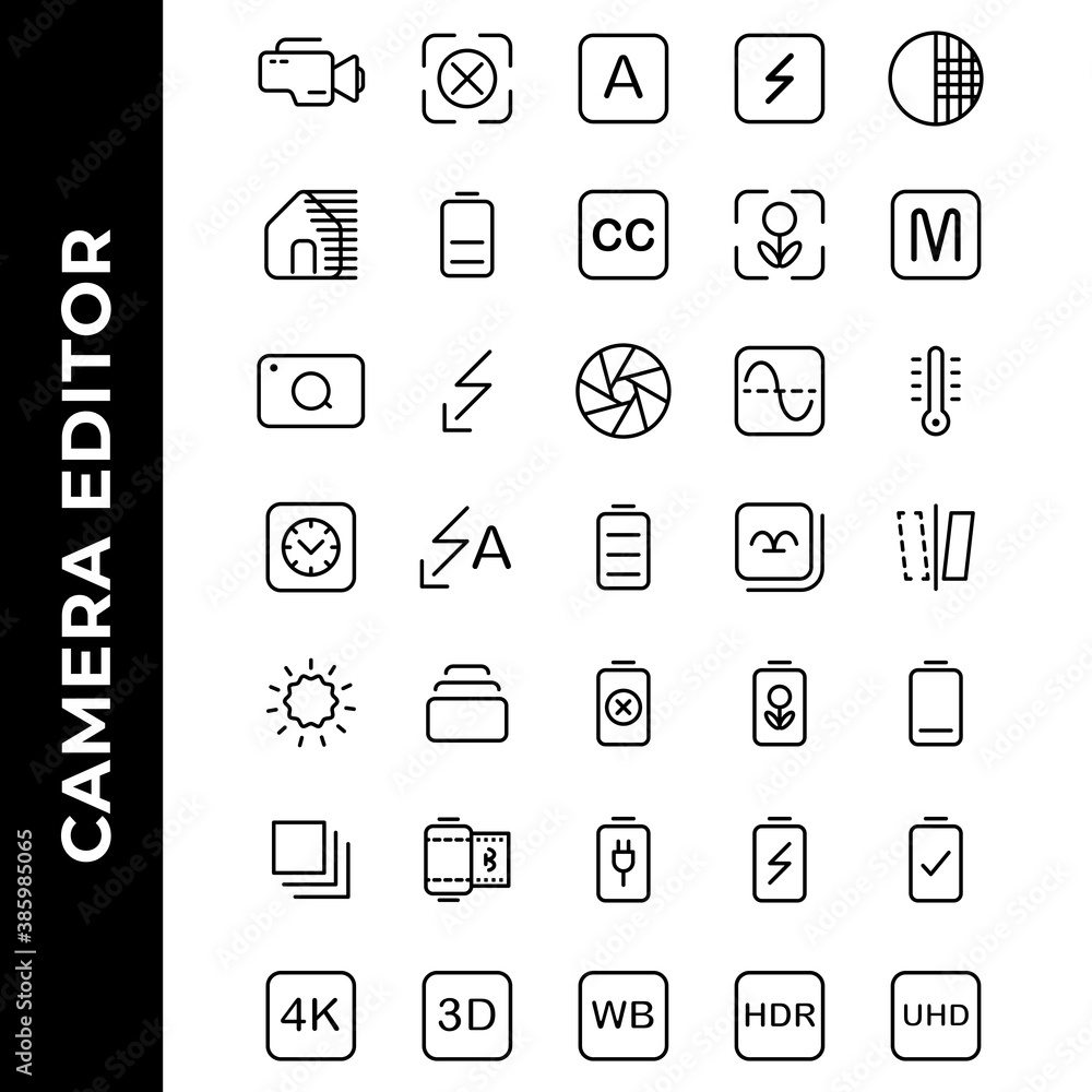 camera editor icon set include camera,flash,photo filter,power,resolution,gallery,image,battery camera editor icon set include camera,flash,photo filter,power,resolution,gallery,image,battery