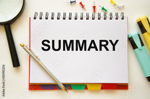 a summary of the word written on the notebook. a summary of the material.