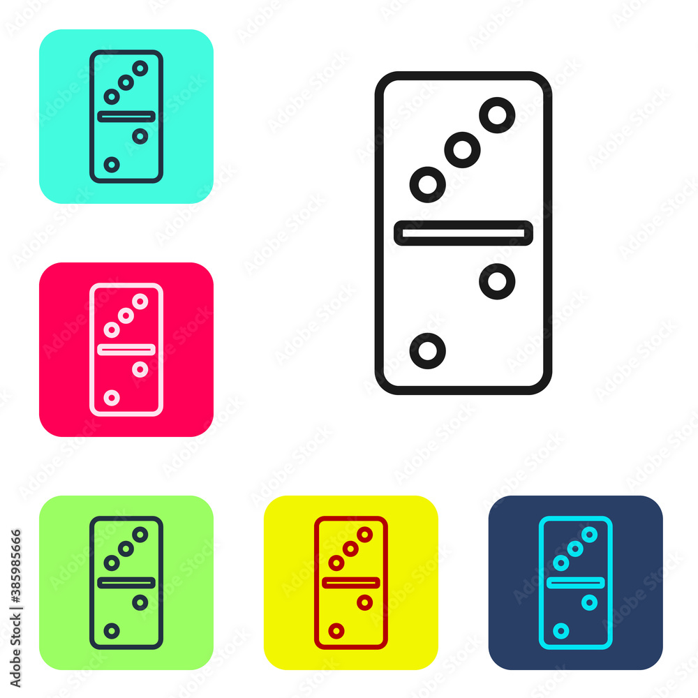 Black line Domino icon isolated on white background. Set icons in color square buttons. Vector. Black line Domino icon isolated on white background. Set icons in color square buttons. Vector.