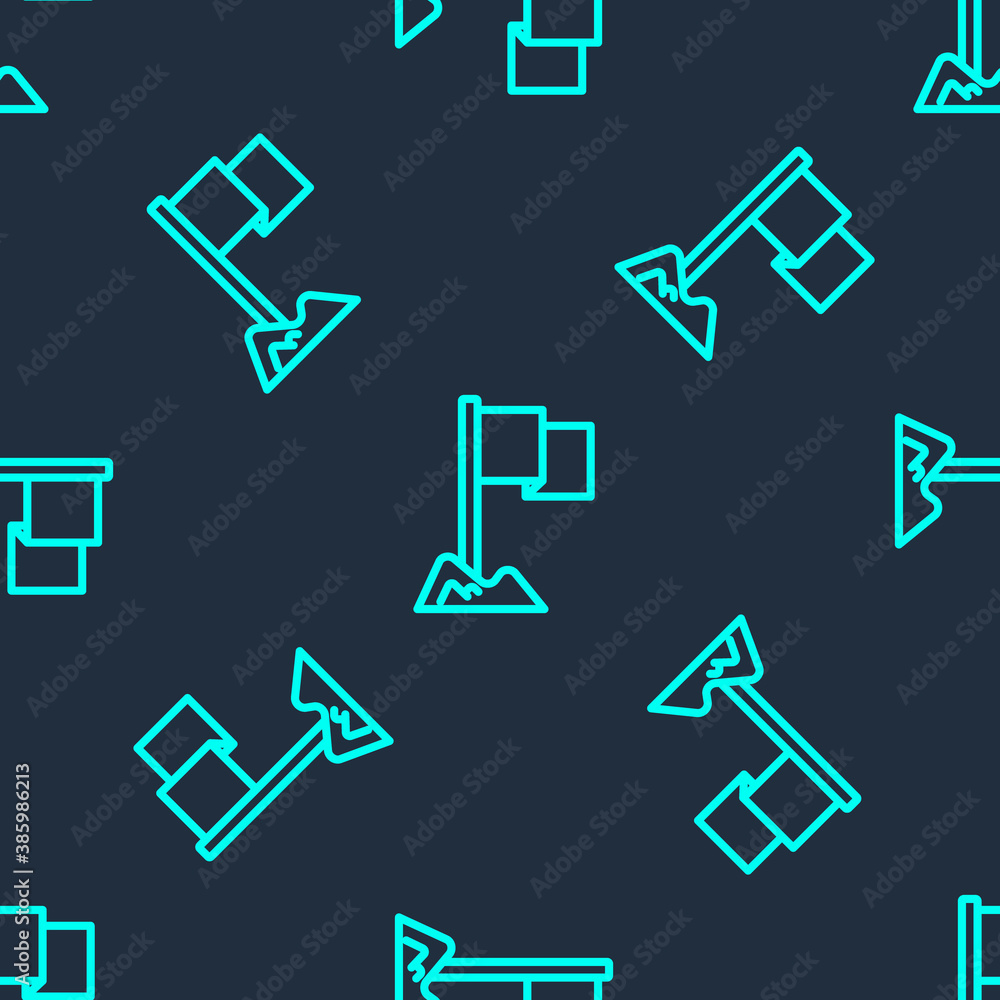 Green line Flag icon isolated seamless pattern on blue background. Location marker symbol. Vector. Green line Flag icon isolated seamless pattern on blue background. Location marker symbol. Vector.