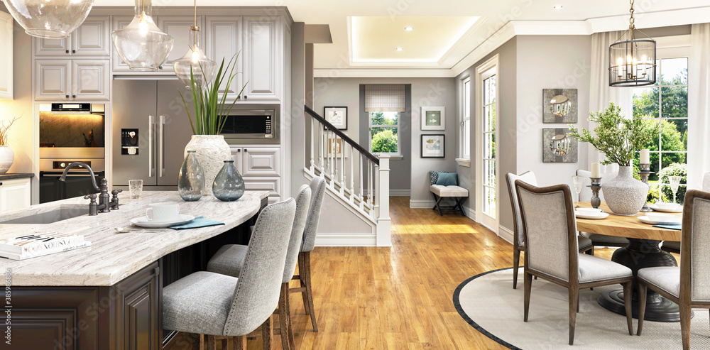Luxury kitchen and dining room interior design in a beautiful home Luxury kitchen and dining room interior design in a beautiful home