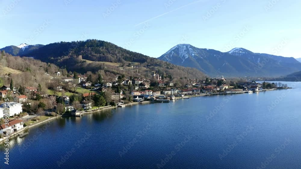 Aerial view, flight at Tegernsee, place Tegernsee and monastery Tegernsee, Upper Bavaria, Bavaria, Germany, Aerial view, flight at Tegernsee, place Tegernsee and monastery Tegernsee, Upper Bavaria, Bavaria, Germany,