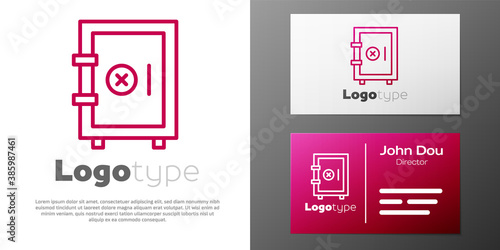 Logotype line Safe icon isolated on white background. The door safe a bank vault with a combination lock. Reliable Data Protection. Logo design template element. Vector.