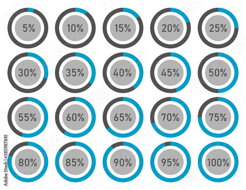 Set of pie percentage charts for infographic design, loading circle icon, vector illustration.