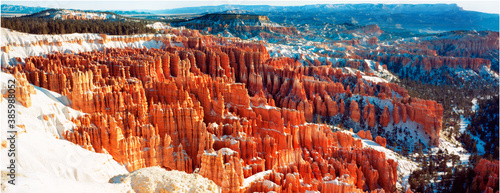 Panoramic view of Bryce Canyon National Park in the Winter.  One of the best times to visit the park to enjoy its beauty and solitude.