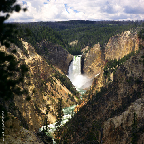 Lower Falls on the Yellowstone River in Yellowstone National Park on a Bright, Summer Day