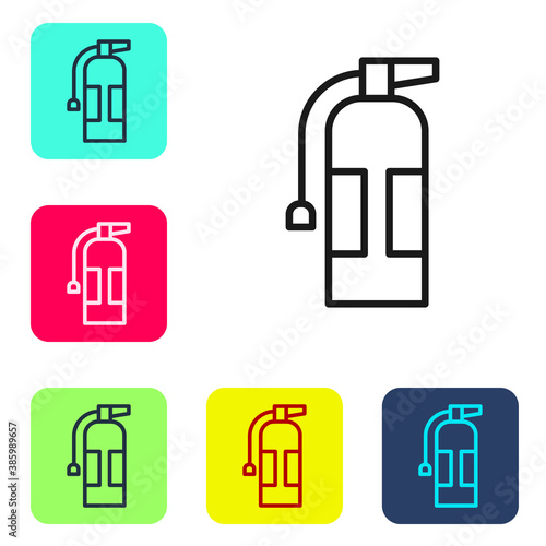 Black line Fire extinguisher icon isolated on white background. Set icons in color square buttons. Vector.