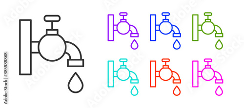 Black line Water tap icon isolated on white background. Set icons colorful. Vector.