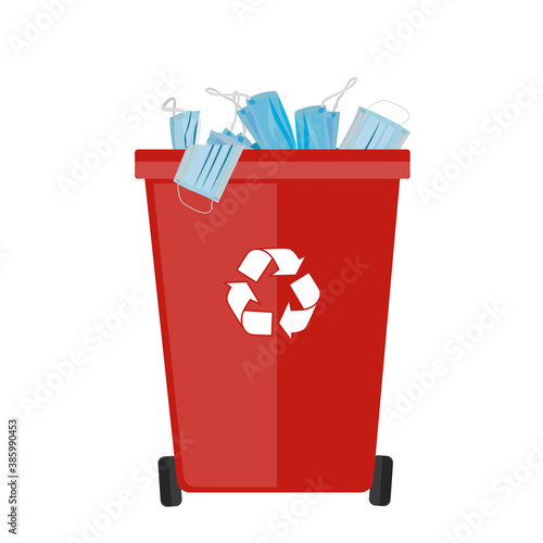 Trash, medical mask. Concept end of the quarantine, life after coronavirus, covid-19. Vector illustration