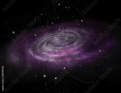 Slika na platnu Black hole with nebula over colorful stars and cloud fields in outer space