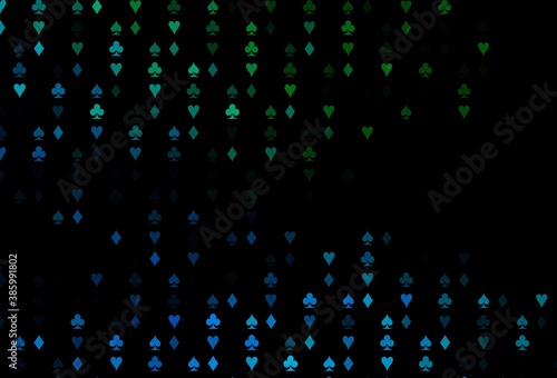 Dark Blue  Green vector background with cards signs.