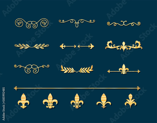 dividers ornaments gold style icon collection vector design