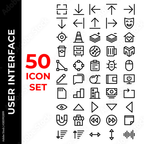 user interface icon set include scan,arrow,arrows,left,right,down,mask,location,traffic,layer,plus,minus,home,coffee,cabinet,baseball,beer,arch,shape,circle,notepad,bug,mouse,edit,chat,bomb,wallet