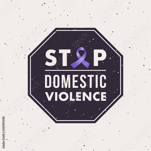 Stop Domestic Violence Stamp with awareness month. Concept social banner. Vector illustration.
