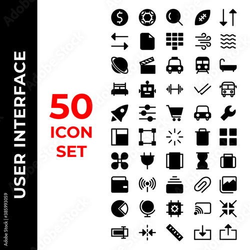 user interface icon set include dollar, football, search, ball, transfer, file, dial pad, wind, water, planet, movie, taxi, train, bath, bed, bot, dumbbell, check, bus, rocket,slider,cart,car,wrench