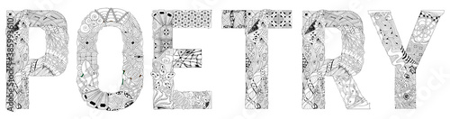Word POETRY. Vector zentangle object for coloring
