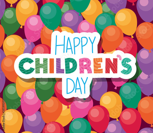 Happy childrens day on balloons background vector design
