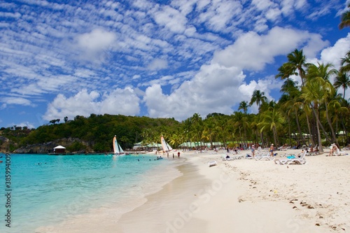 White clouds over the tropical white sand beach of la caravelle, Guadeloupe 