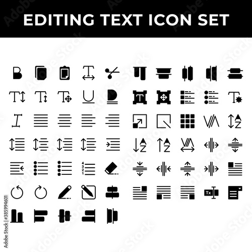 editing text icon set include text bold,document,paste,spacing,increase,redo,align,compose,distribute,scale,grid,kerning,layout