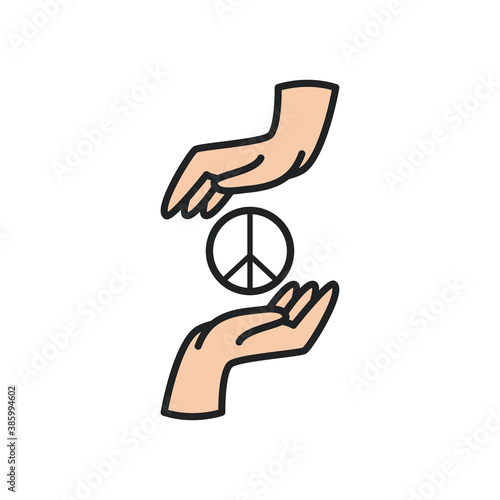 peace and love between hands line and fill style icon vector design