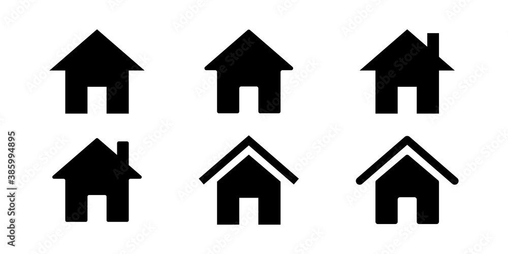 home house vector icon for apps and websites isolated set on white background. flat, outline, line design. mortgage loan symbol. real estate black logo. stock illustration.
