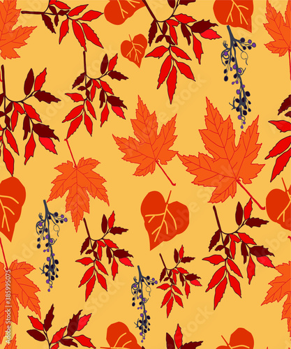 Autumn Season Leaves  Seamless Pattern, Leaves Seamless Pattern photo