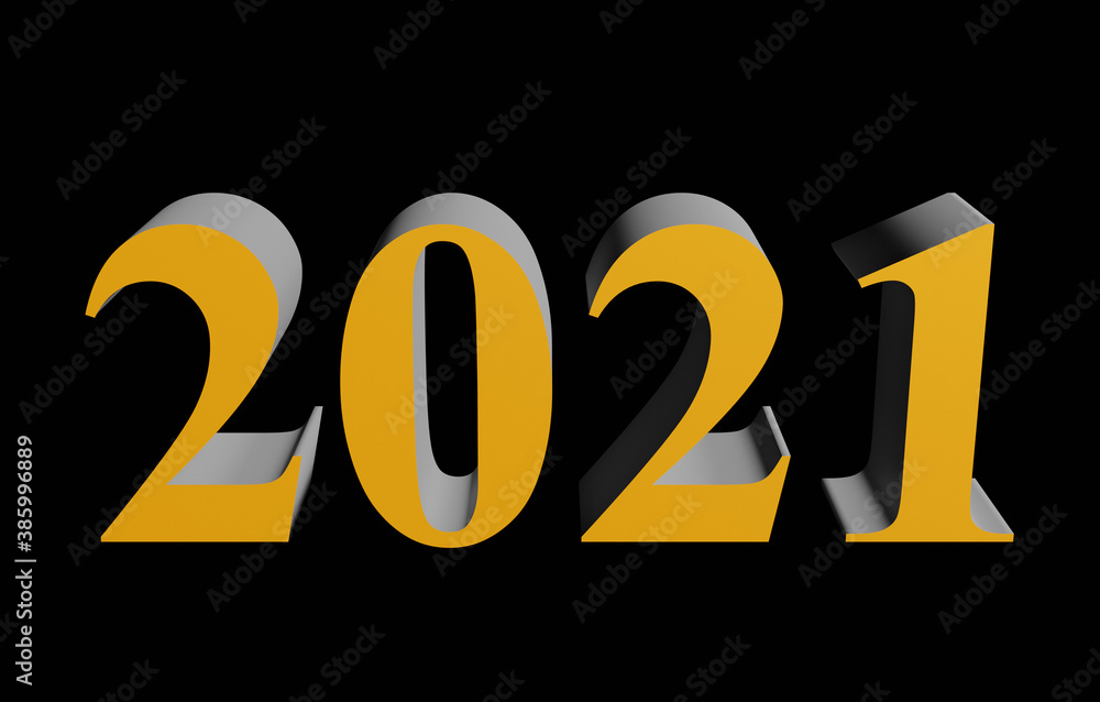 Number 2021 for New Year holiday isolated on black background Number 2021 for New Year holiday isolated on black background