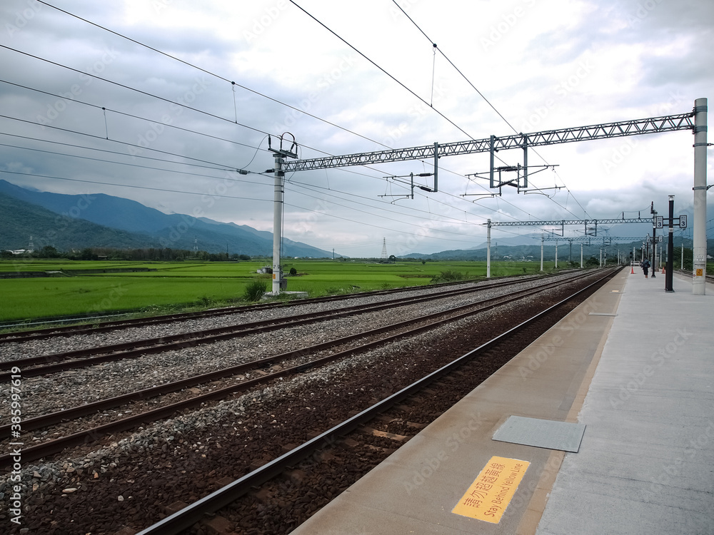 A Train track is surrounded by mountains, Taitung, Taiwan
