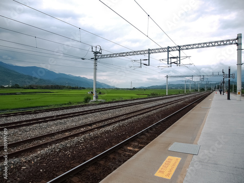 A Train track is surrounded by mountains, Taitung, Taiwan