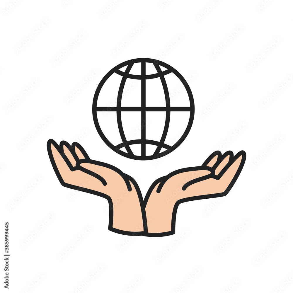 Global sphere over hands line and fill style icon vector design Global sphere over hands line and fill style icon vector design